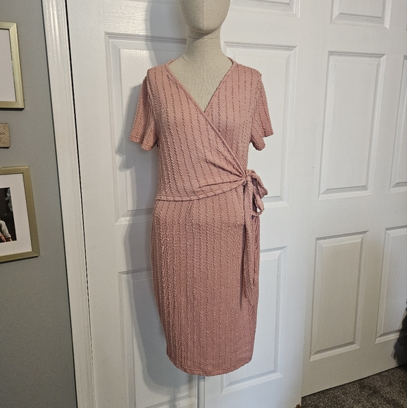 Shein Pink Lightweight Sweater Wrap Dress - Picture 2 of 6
